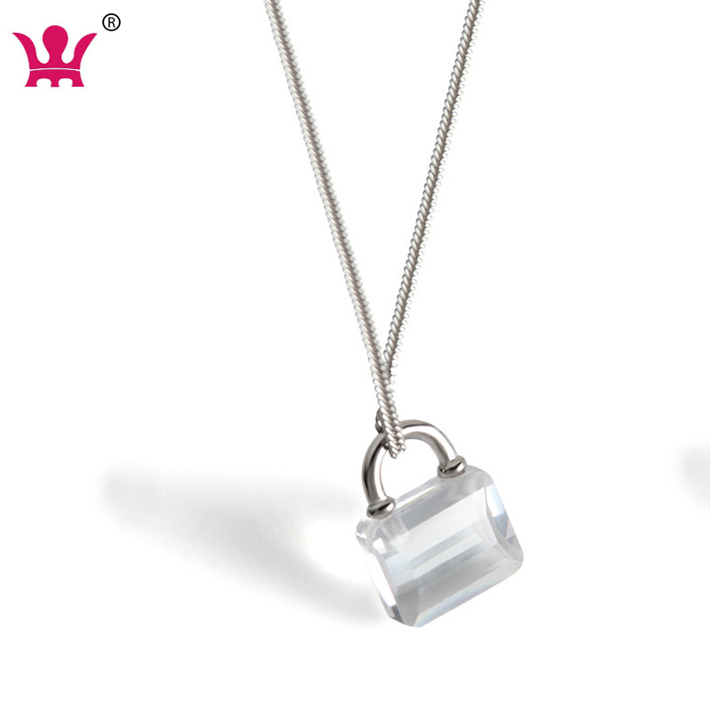 Crystal Lock Pendant Necklace 925 Sterling Silver for Women Dainty Princess Padlock Link Chain Adjustable for Girlfriend