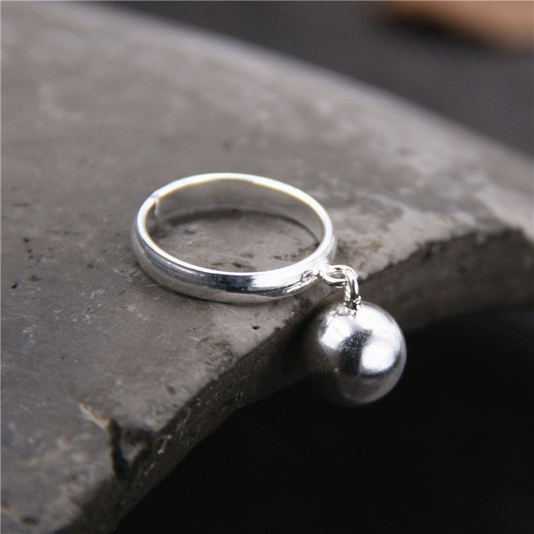 Real S925 Sterling Silver Ball Charms Finger Rings for Women Simple Fashion 925 Sterling Silver Ball Ring