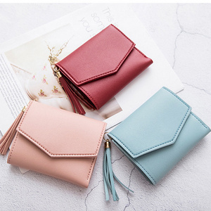 Wholesale short women's clutch Korean tassel money holder tri-fold wallet ladies coin purse female card holder wallets