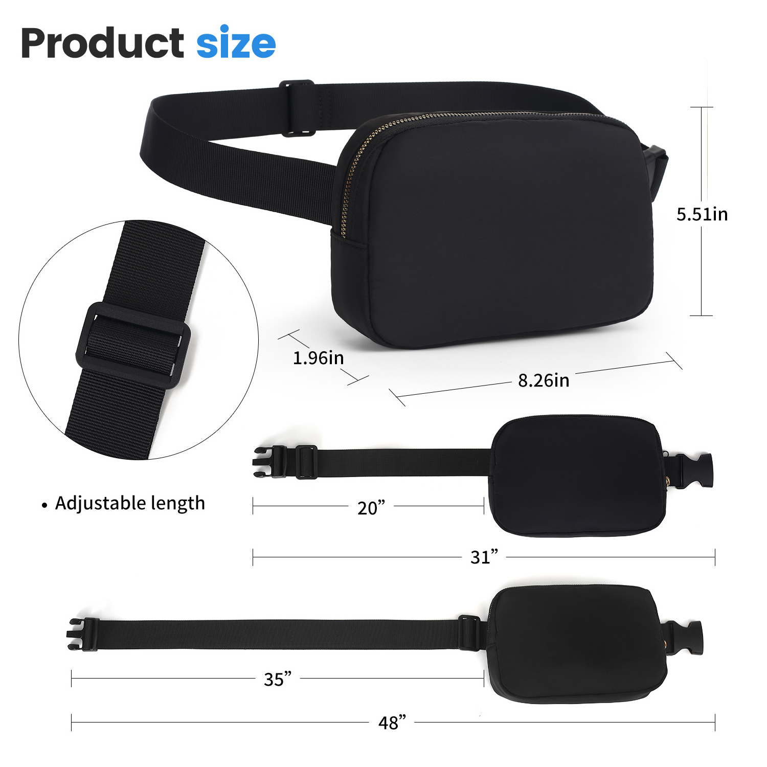 custom Wholesale sport nylon fanny pack crossbody mini yoga lulu bag belt bag cross custom fanny pack waist bag for women