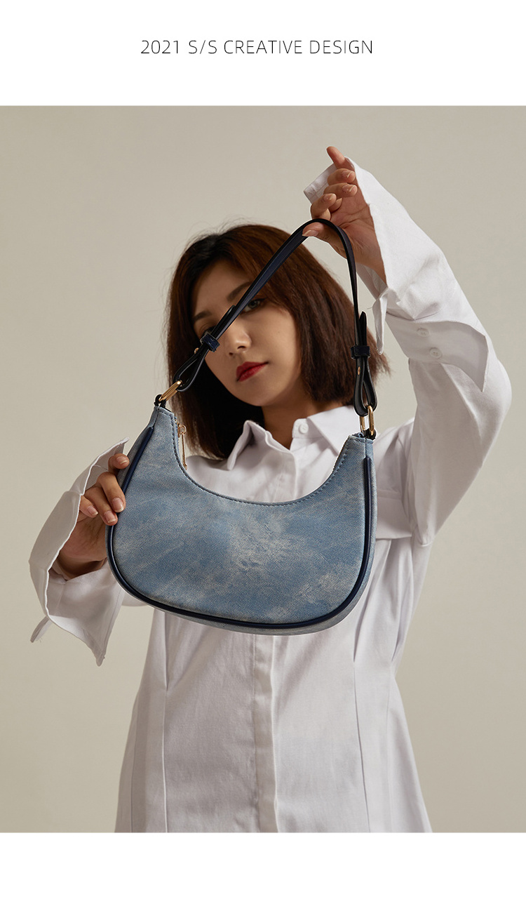 Half Moon New Design Canvas Leather Small Underarm Shoulder Bags Women Brand Luxury Fashion Lady Party Handbags And Purses