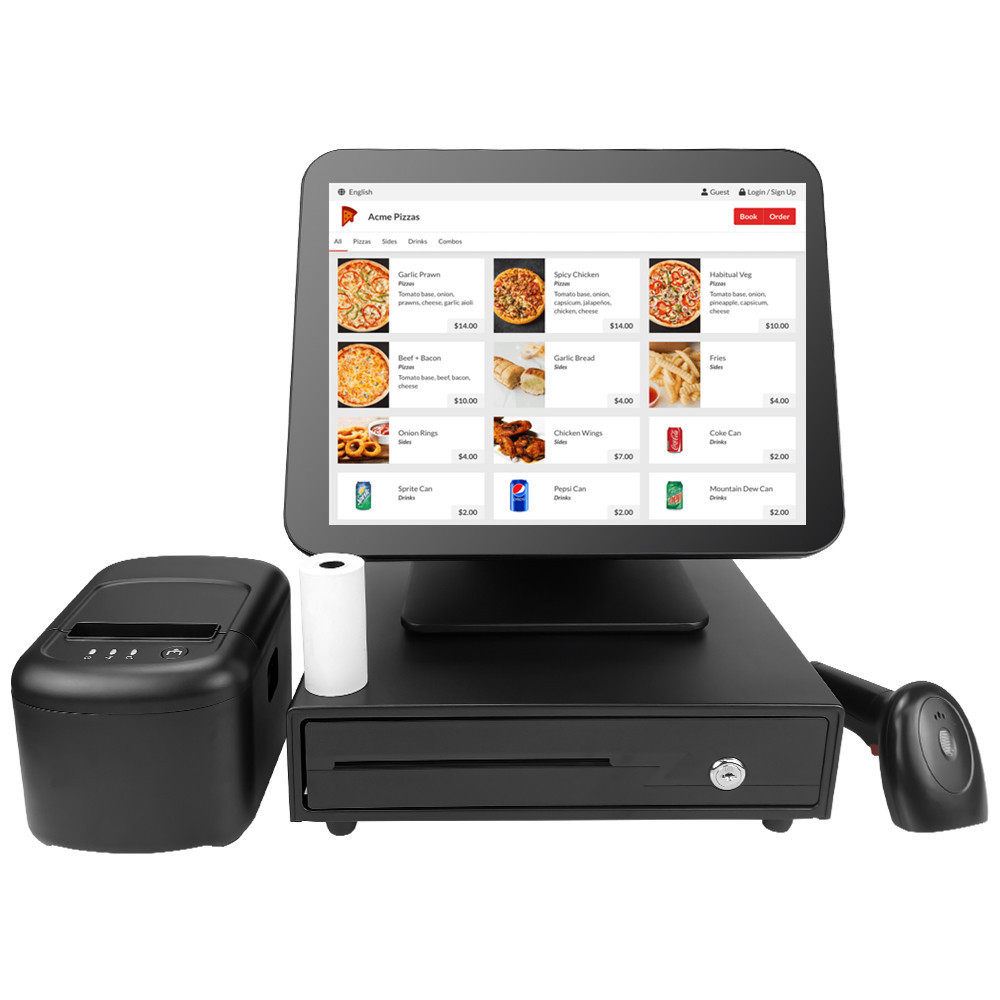 15'' Windows All in One Caisse Enregistreuse Complet Fastfood Pos Systems Cash Register for Small Business with Sales Record