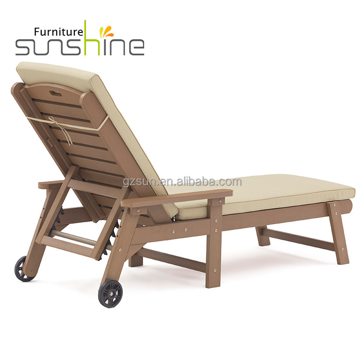 Sunshine Swimming Pool Chair Lounge Pool Furniture Lounge Chair Waterproof Plastic Wood Sun Lounger