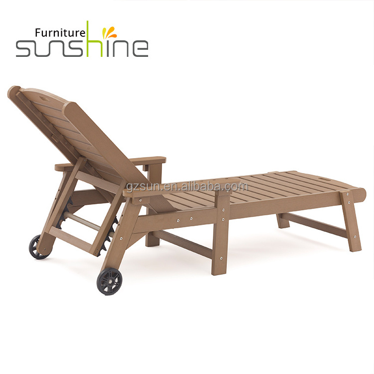 Sunshine Swimming Pool Chair Lounge Pool Furniture Lounge Chair Waterproof Plastic Wood Sun Lounger