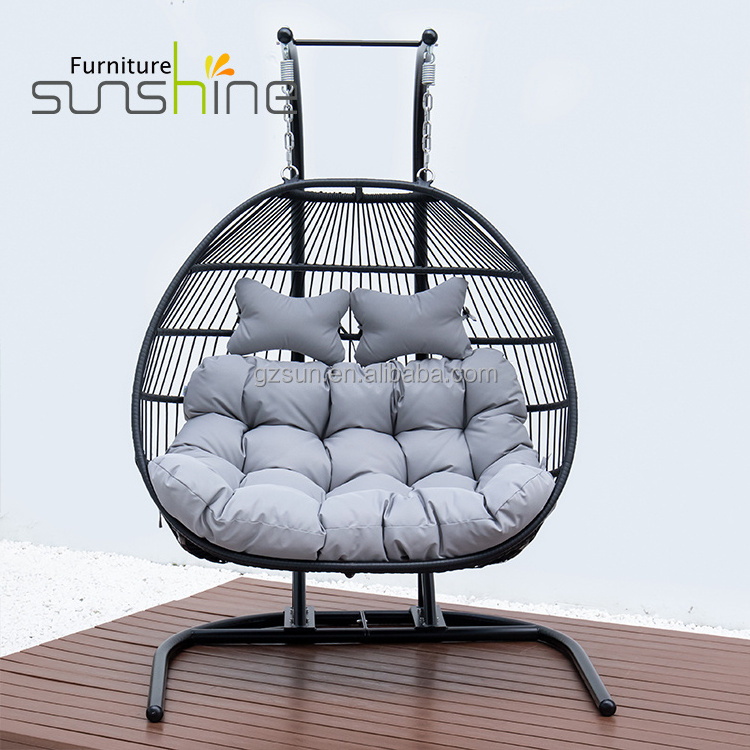 Outdoor Hotel Balcony Furniture Double swing chair foldable hammock Rattan Hanging Egg Chair