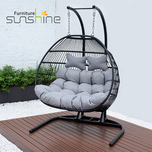 Outdoor Hotel Balcony Furniture Double swing chair foldable hammock Rattan Hanging Egg Chair