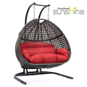 Wholesale Red Hanging Egg Chair Rattan Swivel Patio Garden Swing Chair For Adult Double