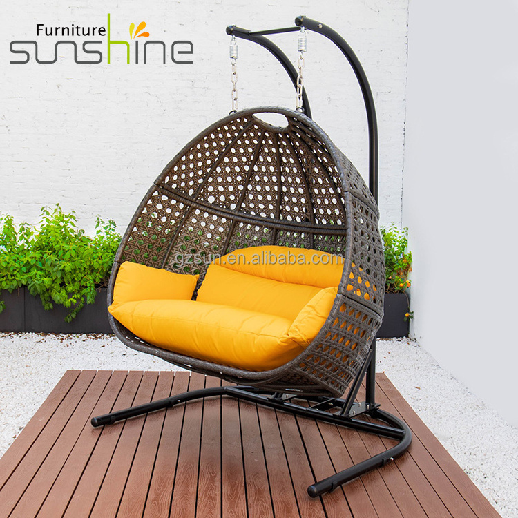 Custom Modern Indoor Outdoor Swing Chair Adult Double Stand Swing Pork Swinging Loveseat With Soft Cushion