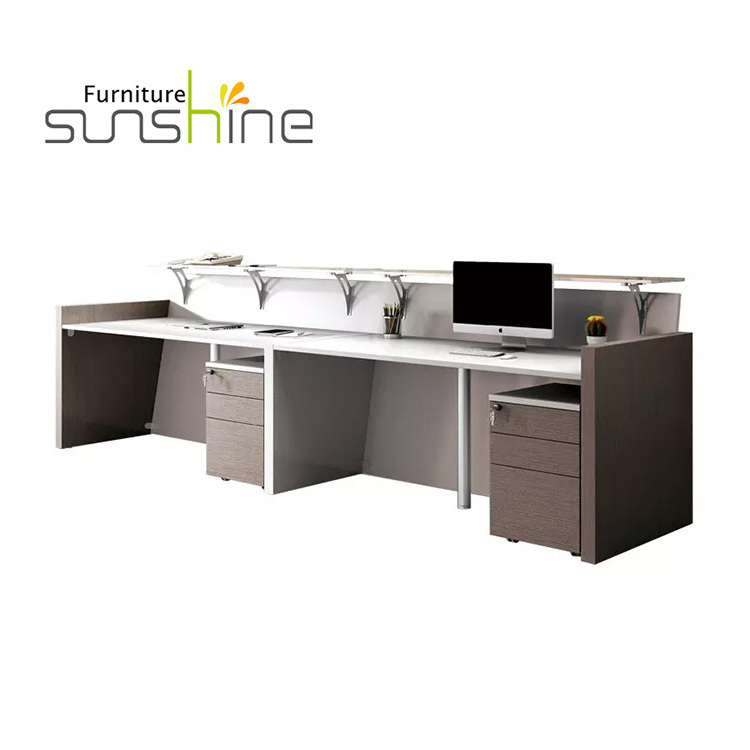 White cheap office reception desk with chairs for big office