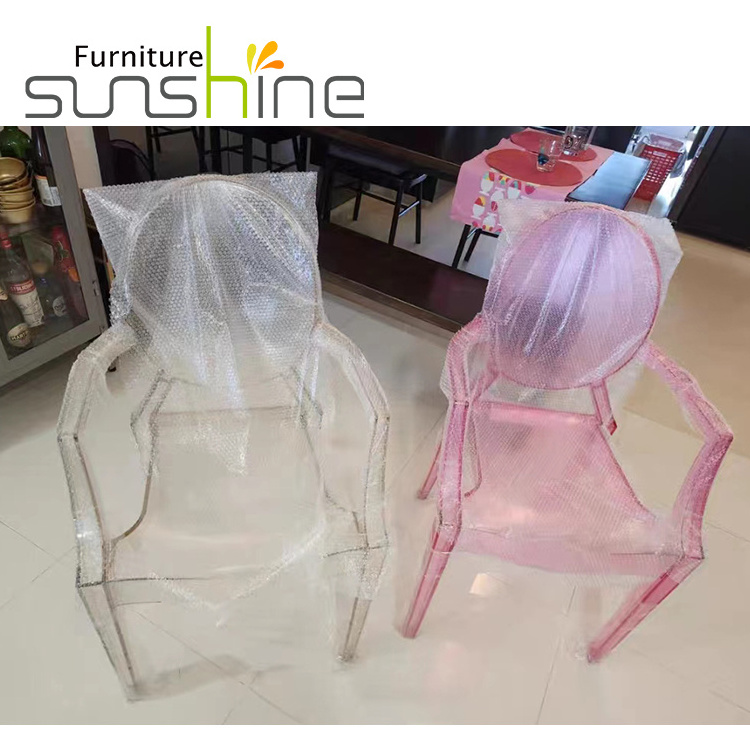 Modern Design Pink Plastic Wedding Acrylic Chairs Luxury Resin Armrest Outdoor Plastic Chairs