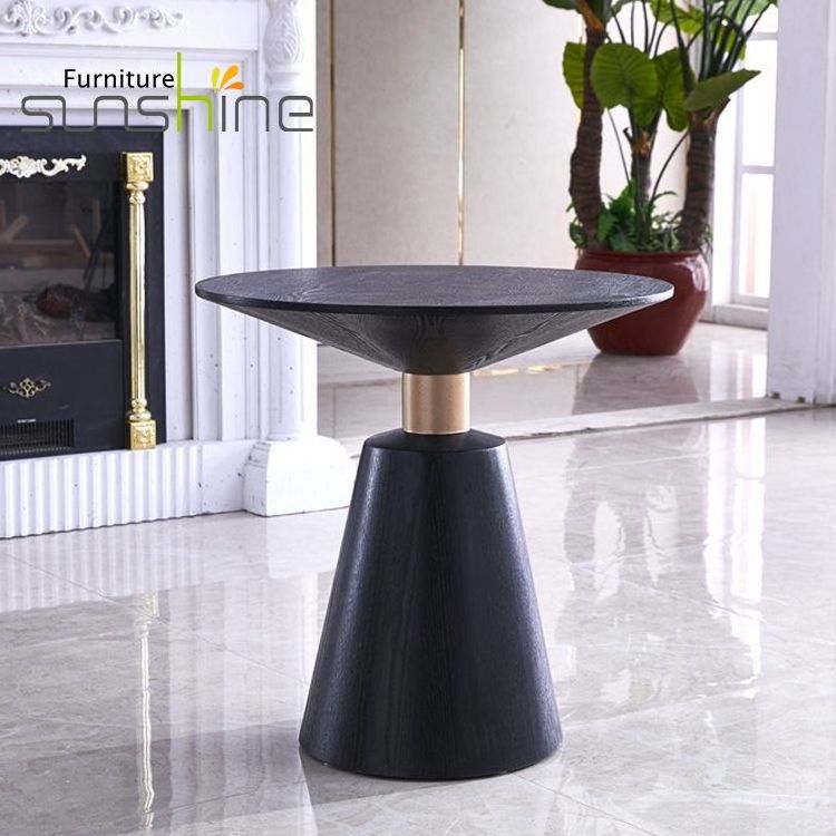 Living Room Furniture Side Table Solid Wood Slab Small Round Side Table Top With Stainless Steel Tube