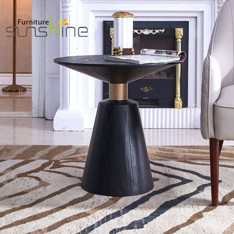 Living Room Furniture Side Table Solid Wood Slab Small Round Side Table Top With Stainless Steel Tube