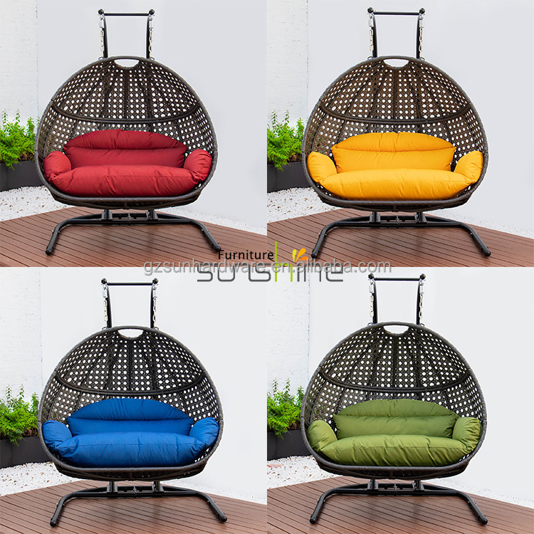 Modern Basket Wicker Rattan Swing Seat Furniture Outdoor Patio Hanging Rattan Swing Egg Chair With Stand