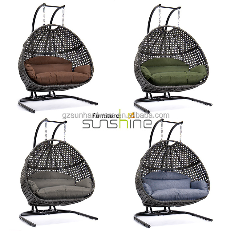 Modern Basket Wicker Rattan Swing Seat Furniture Outdoor Patio Hanging Rattan Swing Egg Chair With Stand