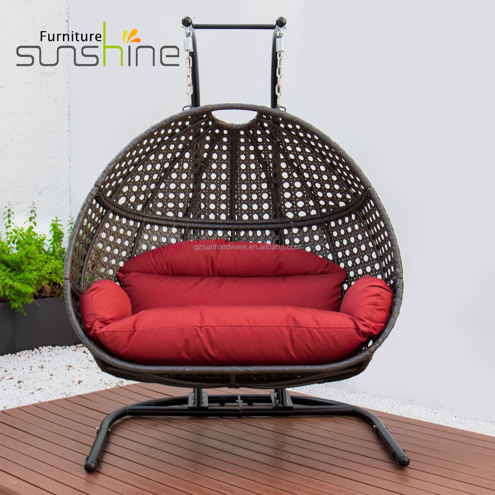 Modern Basket Wicker Rattan Swing Seat Furniture Outdoor Patio Hanging Rattan Swing Egg Chair With Stand