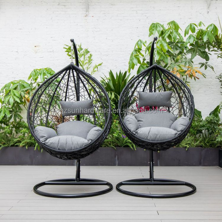 Hanging Egg Chair Wicker Tufted Seat Cushions Patio Swing Sets Waterproof Fabric Wicker Chairs For Porch