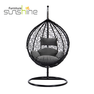 Hanging Egg Chair Wicker Tufted Seat Cushions Patio Swing Sets Waterproof Fabric Wicker Chairs For Porch