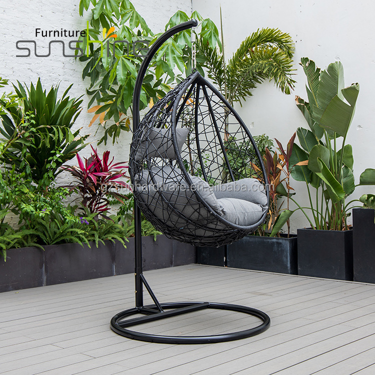 Hanging Egg Chair Wicker Tufted Seat Cushions Patio Swing Sets Waterproof Fabric Wicker Chairs For Porch