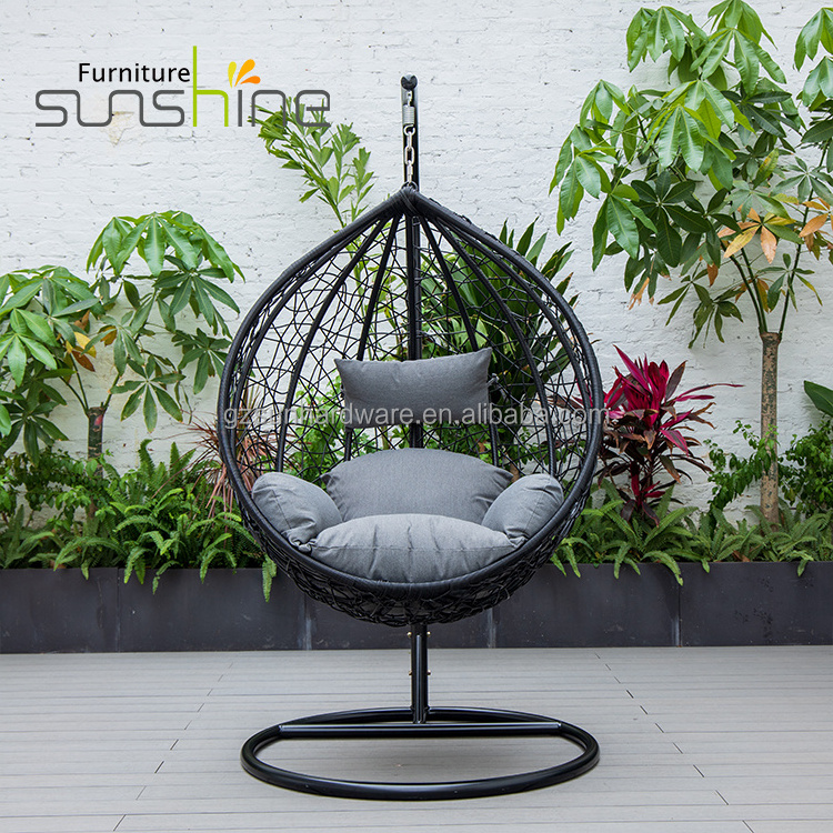 Hanging Egg Chair Wicker Tufted Seat Cushions Patio Swing Sets Waterproof Fabric Wicker Chairs For Porch