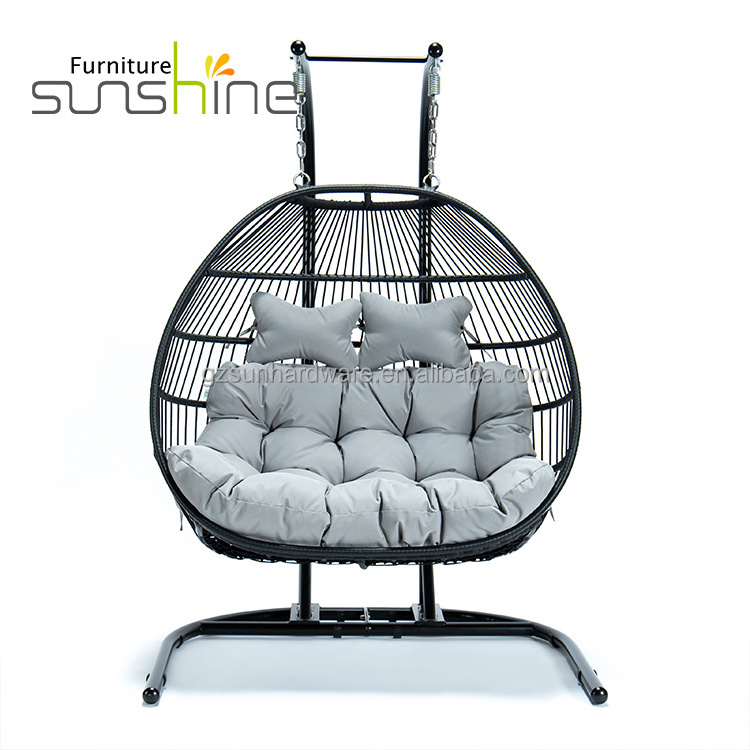 Good Quality Outdoor Egg Chair Swings Double Metal 2-seat Swing Chair Waterproof Cushion Pillow With Ties Uk Swing Egg Chair