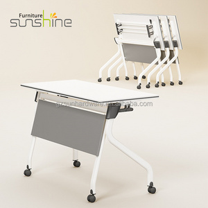 Office Foldable Conference Training Table Computer Desk  PC Table Double Desk with Wheels Casters for Home Work, Study