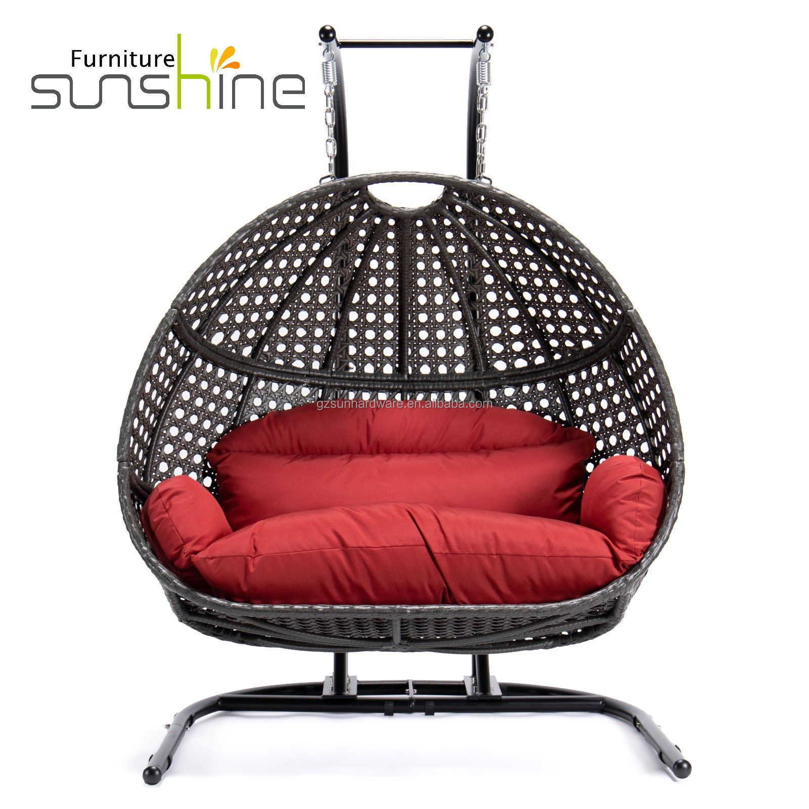 High Quality Rattan Garden Furniture Double Man Rattan Egg Shaped Swing Chair With Metal Stand