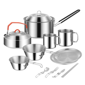 Wholesale Supply All in 1 Cooking Pot With Accessories Portable Aluminium Cookware Outdoor Picnic Camping Kitchen kit