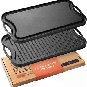 Cast Iron Double Griddle pan grill plate for Gas Stove 2-in-1 Cast Iron Grill Pan