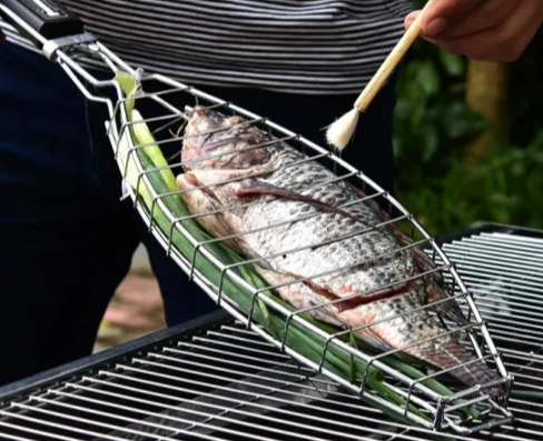 High quality stainless steel Fish shape kebab bbq grill basket for outdoor picnic