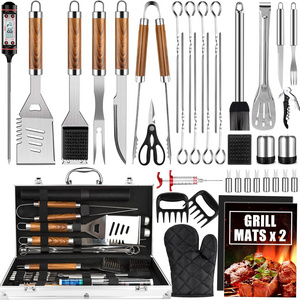 Factory Price 38pcs BBQ Accessories Kit Stainless Steel bbq Grill Tools Set With Wooden Handle For Camping