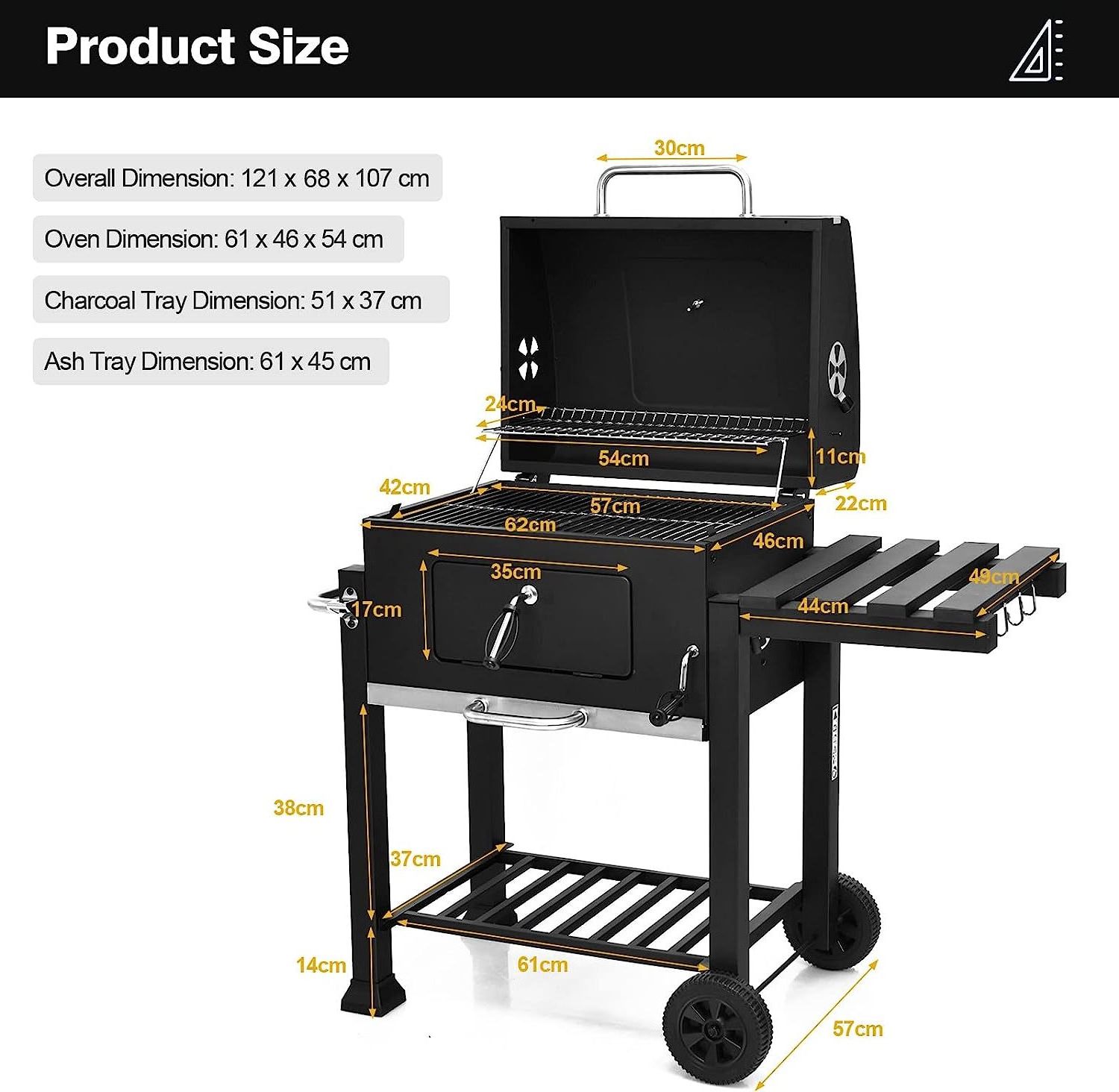 Garden heavy duty bbq offset smoker charcoal grill trolley barbecue Grill with chimney for backyard