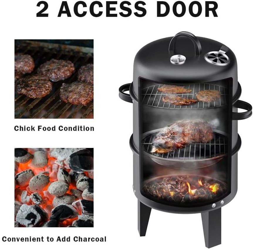 3 in 1 parrilla barbecue vertical barrel grill charcoal smoker combo bbq grill with Thermometer