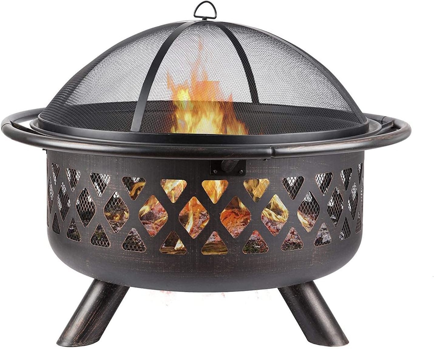 Garden feuerschale Wood Burning bowl Fire Pit with Spark Screen and Fireplace Poker for Outdoor