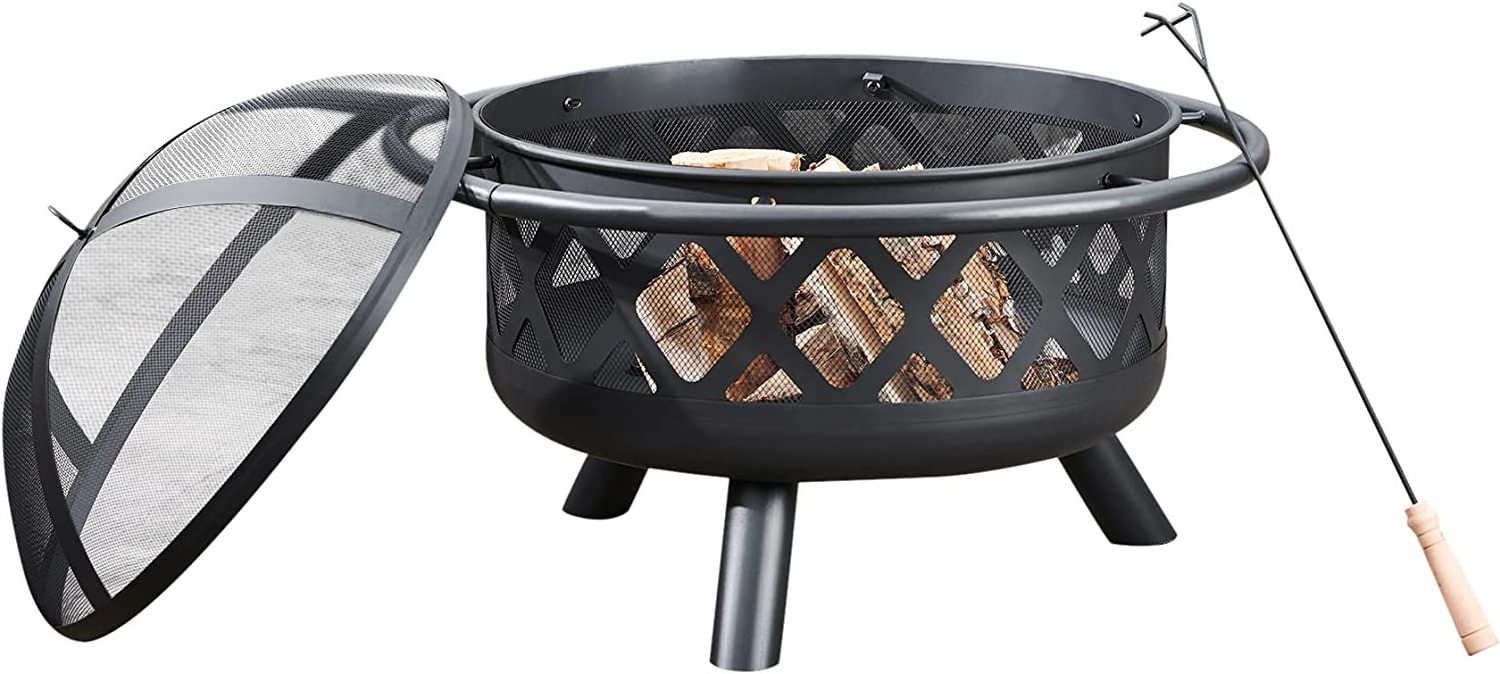 Garden feuerschale Wood Burning bowl Fire Pit with Spark Screen and Fireplace Poker for Outdoor