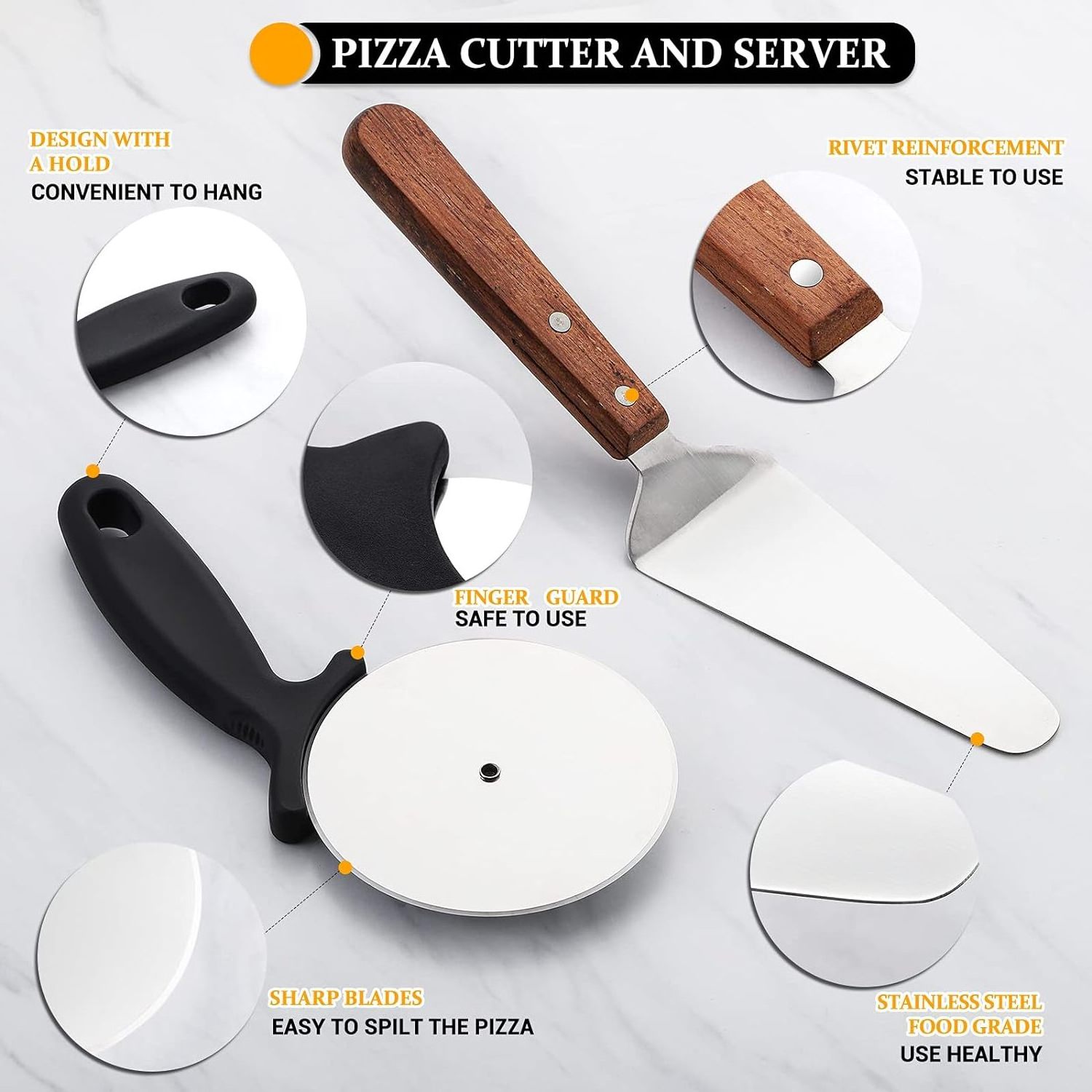 Round Sliding Pizza Set Stainless Steel Pizza Peel Roll Knife Cutter and Super Pizza Shovel with bottle opener