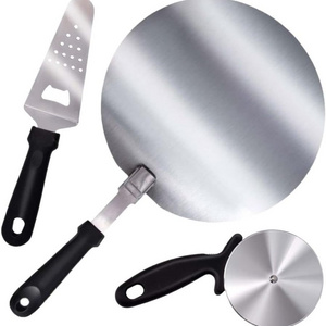 Round Sliding Pizza Set Stainless Steel Pizza Peel Roll Knife Cutter and Super Pizza Shovel with bottle opener