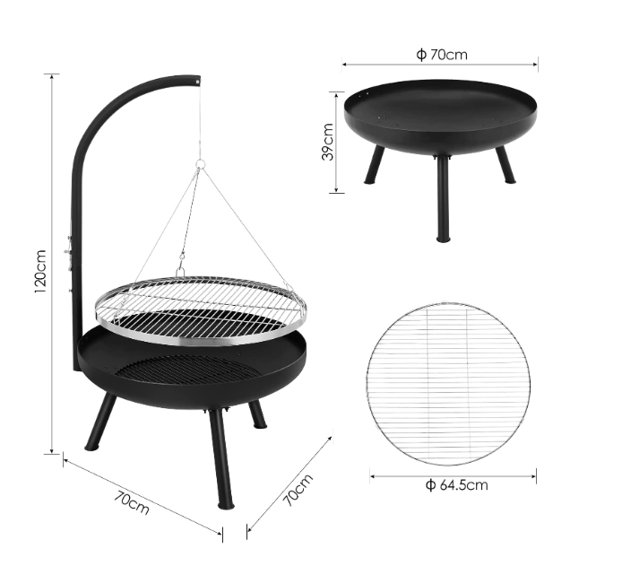 High Quality Adjustable Cooking bbq Charcoal Tripod Backyard Barbecue Grill Charcoal Fire pit For Outdoor Camping