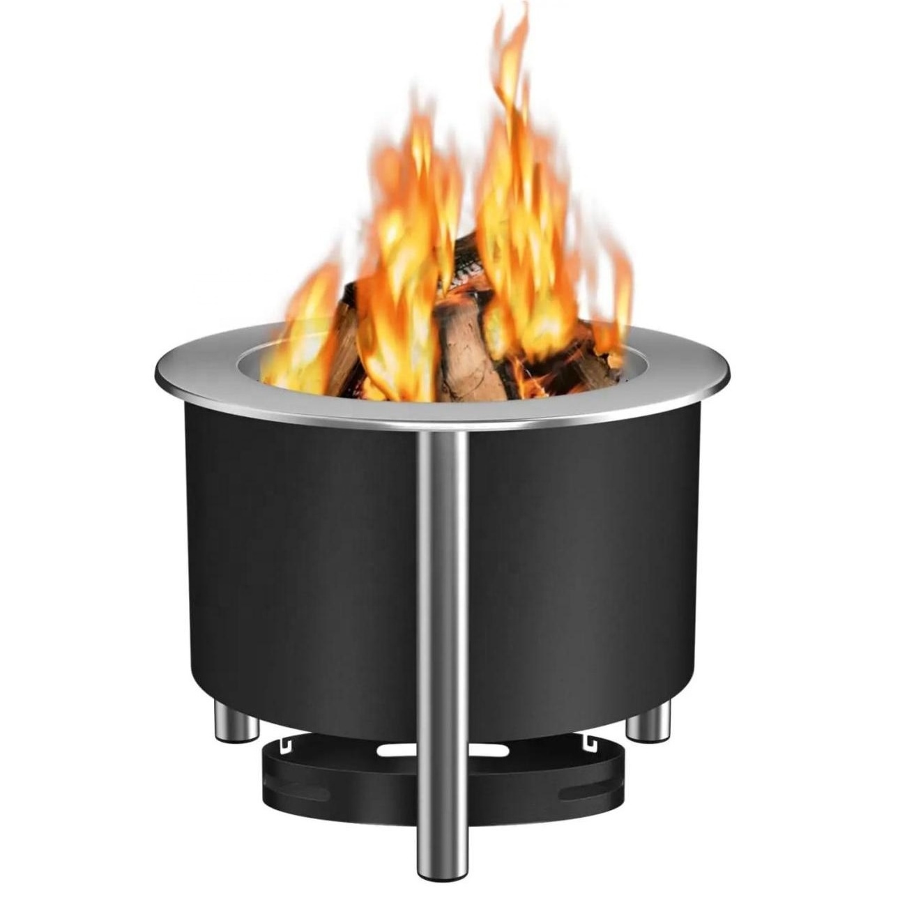 Outdoor Portable Fire Pit Smokeless Large 304 Stainless Steel Fire bowl Low Smoke Fireplace with Stand