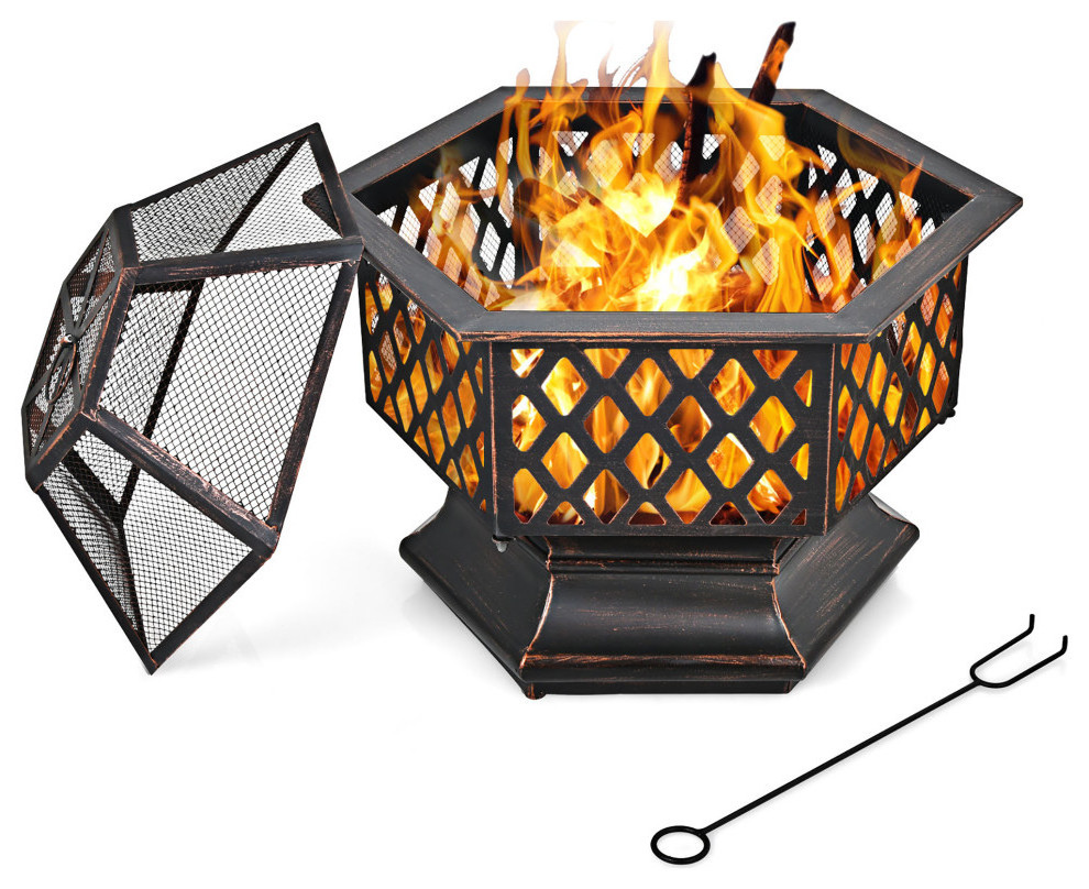 Wood burning Hexagonal fire pit Portable fireplace garden stove brazier