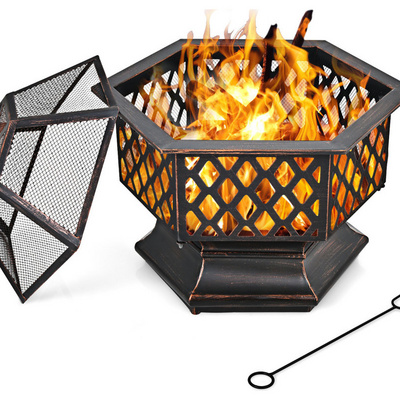 Wood burning Hexagonal fire pit Portable fireplace garden stove brazier