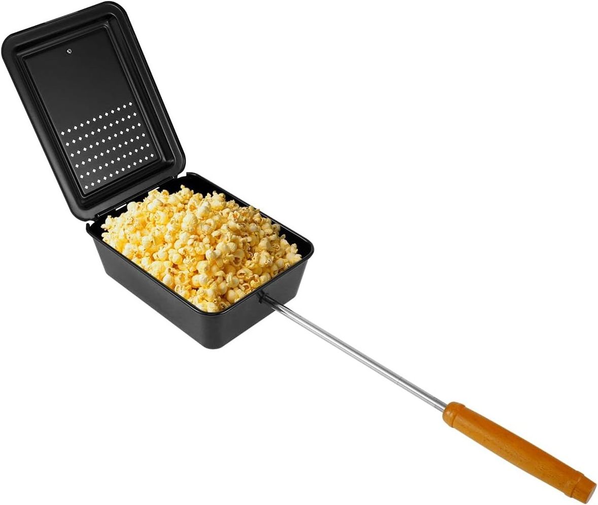 Portable Sturdy Popcorn Popper Pot Nonstick Chestnut Roaster Popcorn Pan with Removable Long Handle