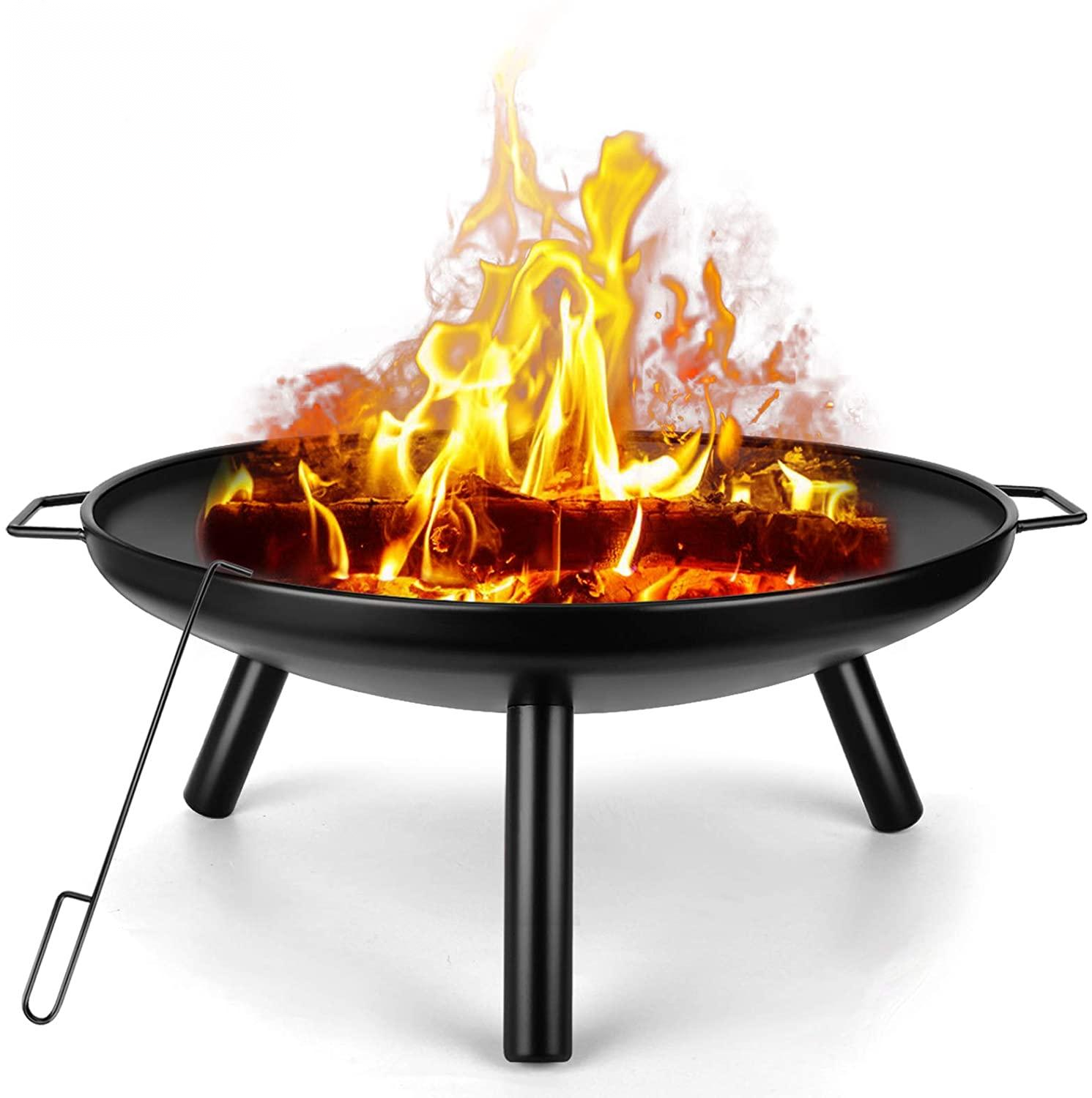 Outdoor feuerschale round 24 inches Wood burning metal tripod fire pit for Garden