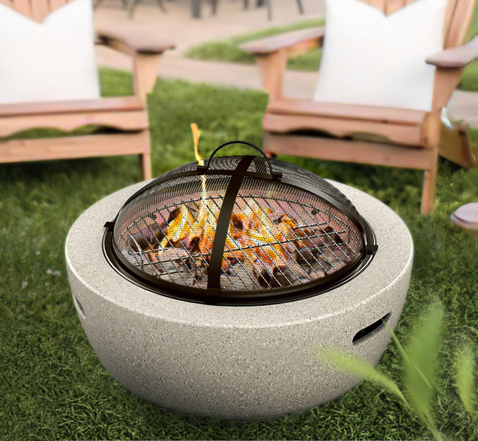 Garden Round MGO Fireplace Table Top Fire Pit Bowl with Metal Cover