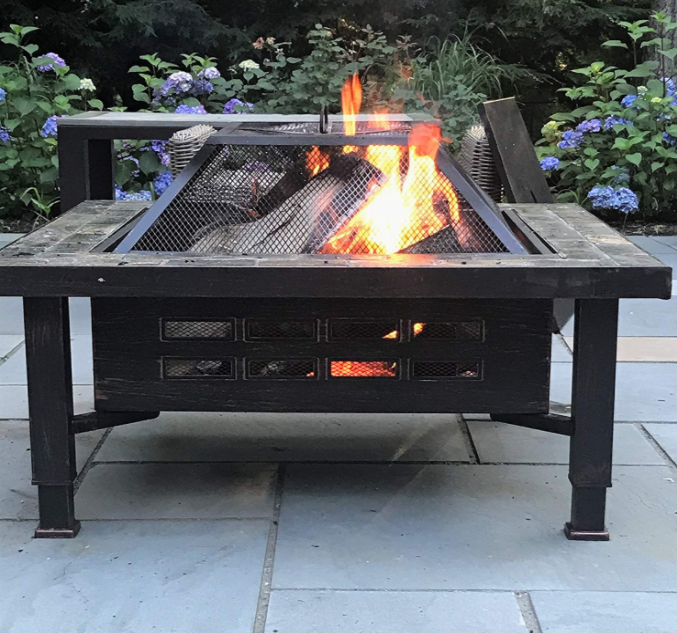 Square Slate Top Fire Pit With Adjustable Leg