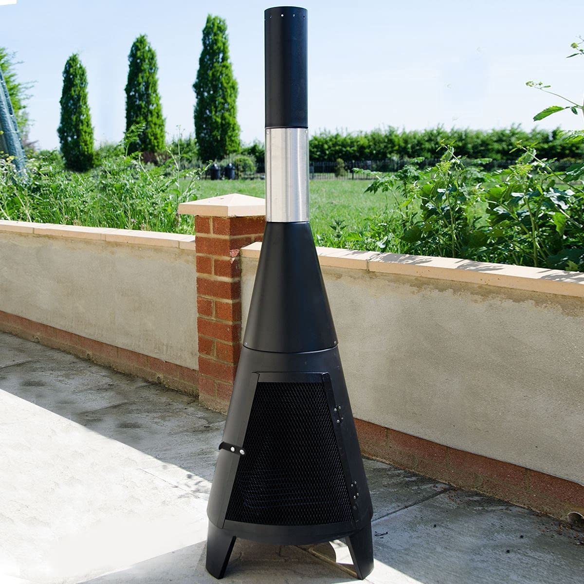 Freestanding rocket design wood burning chiminea fire pits for Outdoor backyard