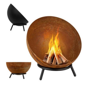 New design Garden bonfire feuerschale 60cm Sphere Corten steel tripod fire pit for outdoor warming