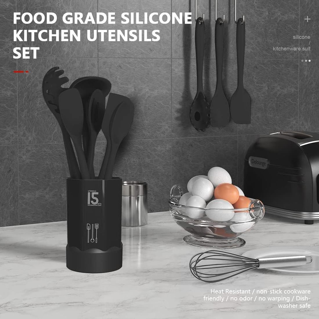 Household Silicone Kitchen Cooking Gadget Tool Essential Silicone Cooking Cutlery Utensil Set