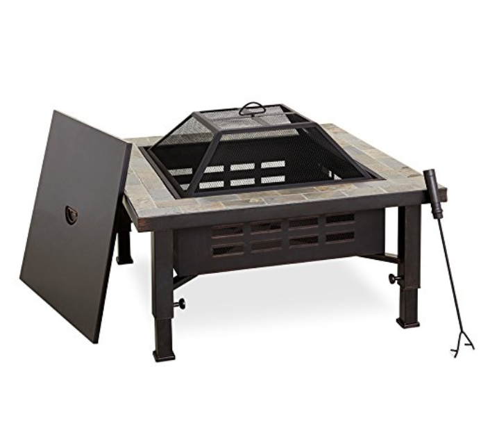 Square Slate Top Fire Pit With Adjustable Leg