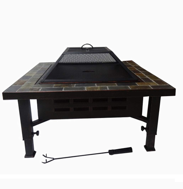 Square Slate Top Fire Pit With Adjustable Leg