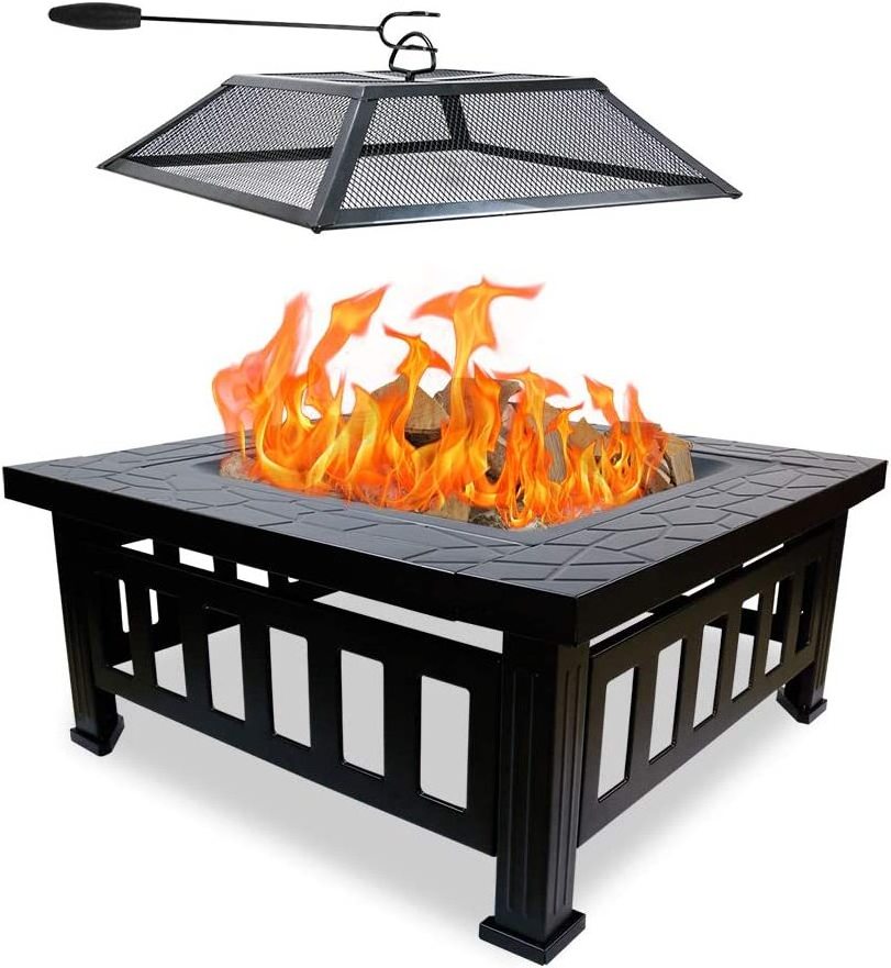 Backyard 32Inch Garden Square mosaic wood burning Fire Pit With Cover for patio